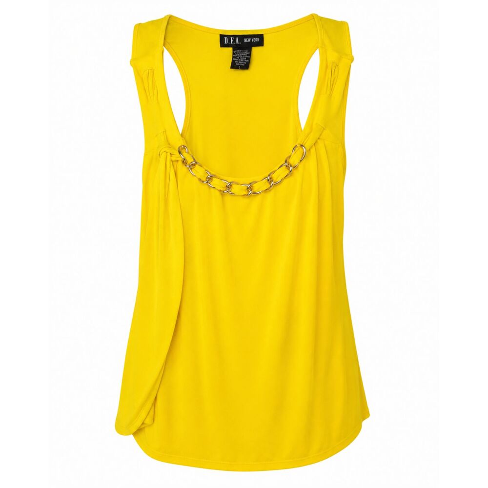 D.F.A. New York Women's Yellow Chain Neck Sleeveless Blouse Size Large